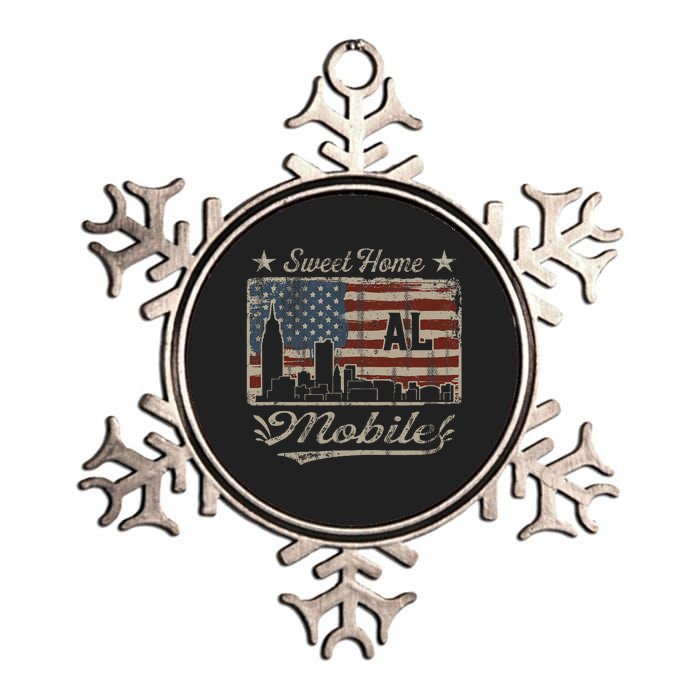 Awesome Mobile Alabama Distressed American Flag Metallic Star Ornament