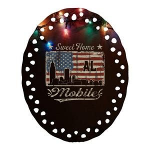 Awesome Mobile Alabama Distressed American Flag Ceramic Oval Ornament