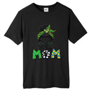 Autism Mom Awareness Messy Bun Leopard St Patrick's Day Funny Gift Tall Fusion ChromaSoft Performance T-Shirt