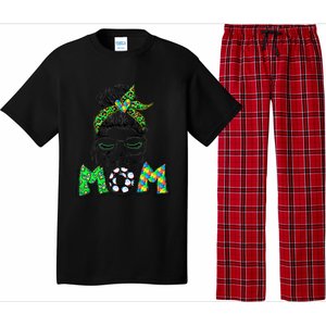 Autism Mom Awareness Messy Bun Leopard St Patrick's Day Funny Gift Pajama Set