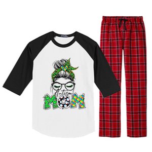 Autism Mom Awareness Messy Bun Leopard St Patrick's Day Funny Gift Raglan Sleeve Pajama Set