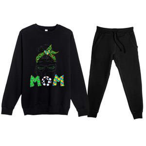 Autism Mom Awareness Messy Bun Leopard St Patrick's Day Funny Gift Premium Crewneck Sweatsuit Set