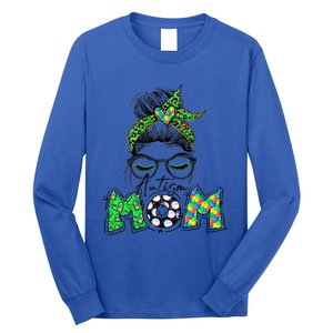 Autism Mom Awareness Messy Bun Leopard St Patrick's Day Funny Gift Long Sleeve Shirt