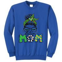 Autism Mom Awareness Messy Bun Leopard St Patrick's Day Funny Gift Sweatshirt