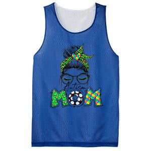 Autism Mom Awareness Messy Bun Leopard St Patrick's Day Funny Gift Mesh Reversible Basketball Jersey Tank