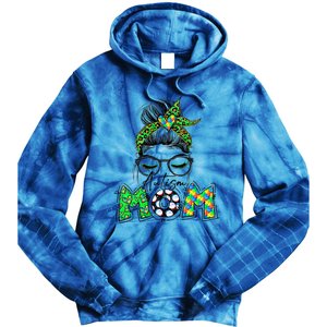 Autism Mom Awareness Messy Bun Leopard St Patrick's Day Funny Gift Tie Dye Hoodie