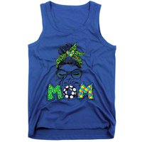 Autism Mom Awareness Messy Bun Leopard St Patrick's Day Funny Gift Tank Top