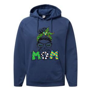 Autism Mom Awareness Messy Bun Leopard St Patrick's Day Funny Gift Performance Fleece Hoodie