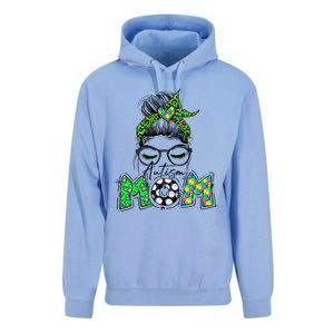 Autism Mom Awareness Messy Bun Leopard St Patrick's Day Funny Gift Unisex Surf Hoodie