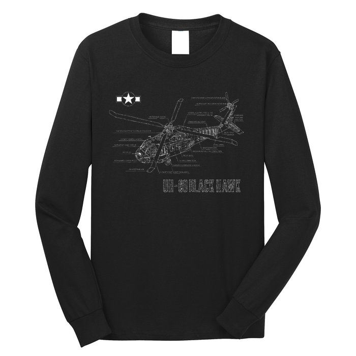 American Military Aircraft UH 60 Black Hawk Helicopter Long Sleeve Shirt