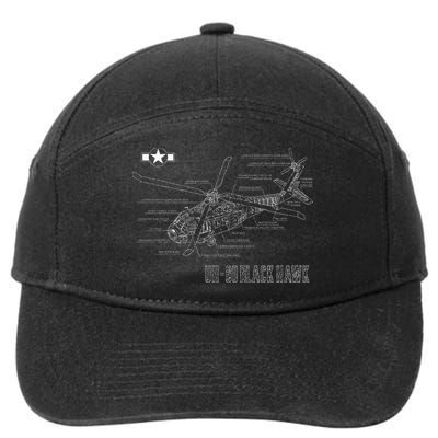 American Military Aircraft UH 60 Black Hawk Helicopter 7-Panel Snapback Hat