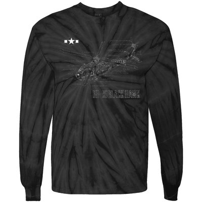 American Military Aircraft UH 60 Black Hawk Helicopter Tie-Dye Long Sleeve Shirt