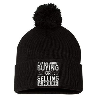 Ask Me About Buying Or Selling A House Real Estate Agent Pom Pom 12in Knit Beanie