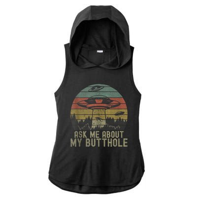 Ask Me About My Butthole Funny Retro Vintage Sunset Ladies PosiCharge Tri-Blend Wicking Draft Hoodie Tank