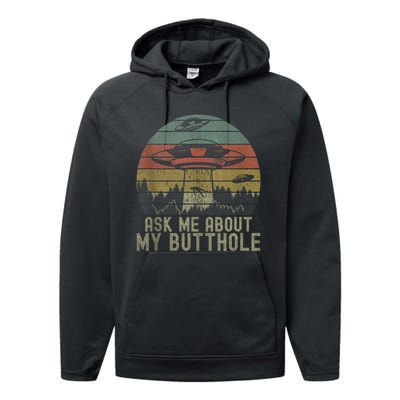 Ask Me About My Butthole Funny Retro Vintage Sunset Performance Fleece Hoodie