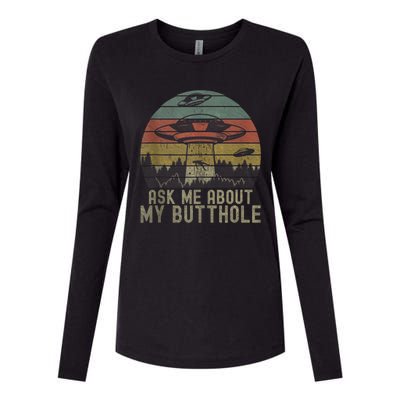 Ask Me About My Butthole Funny Retro Vintage Sunset Womens Cotton Relaxed Long Sleeve T-Shirt