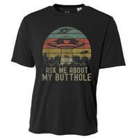 Ask Me About My Butthole Funny Retro Vintage Sunset Cooling Performance Crew T-Shirt