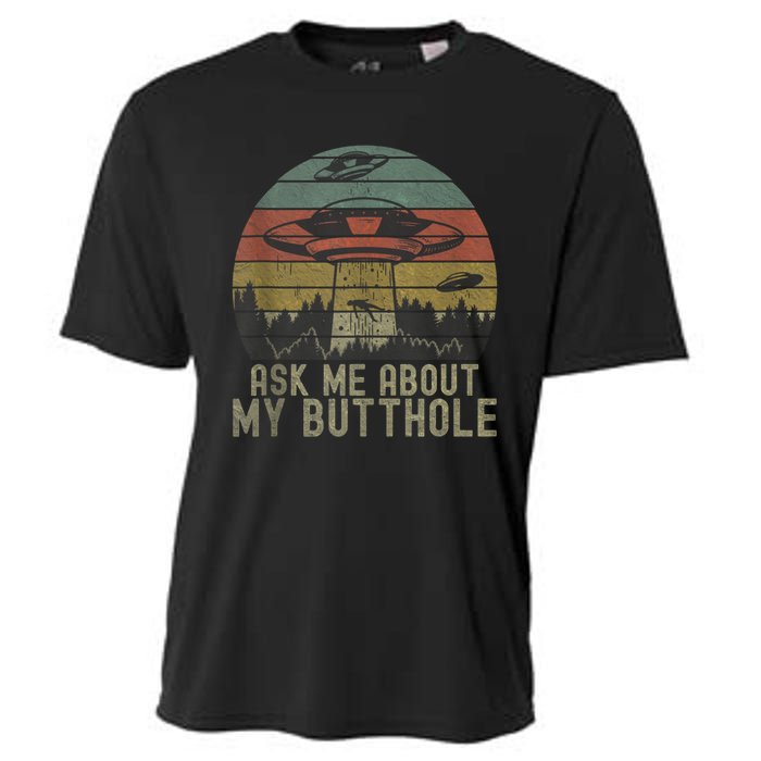 Ask Me About My Butthole Funny Retro Vintage Sunset Cooling Performance Crew T-Shirt