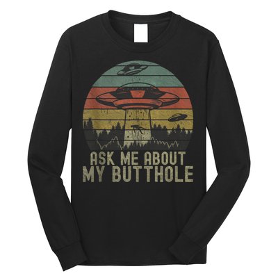 Ask Me About My Butthole Funny Retro Vintage Sunset Long Sleeve Shirt