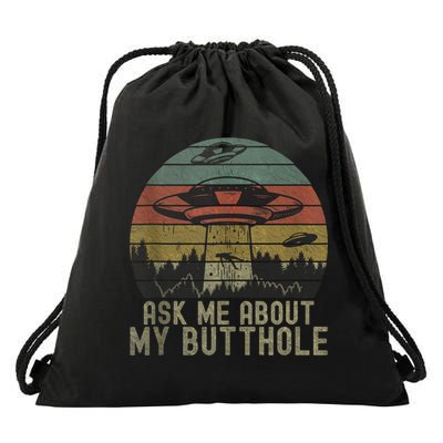 Ask Me About My Butthole Funny Retro Vintage Sunset Drawstring Bag