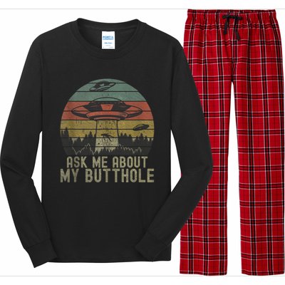 Ask Me About My Butthole Funny Retro Vintage Sunset Long Sleeve Pajama Set