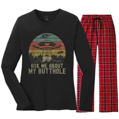 Ask Me About My Butthole Funny Retro Vintage Sunset Women's Long Sleeve Flannel Pajama Set 