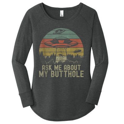 Ask Me About My Butthole Funny Retro Vintage Sunset Women's Perfect Tri Tunic Long Sleeve Shirt