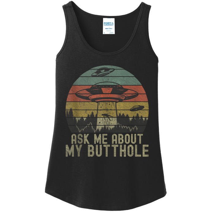 Ask Me About My Butthole Funny Retro Vintage Sunset Ladies Essential Tank