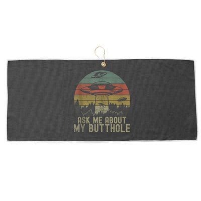 Ask Me About My Butthole Funny Retro Vintage Sunset Large Microfiber Waffle Golf Towel