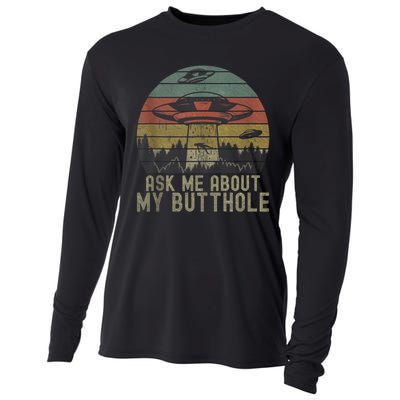 Ask Me About My Butthole Funny Retro Vintage Sunset Cooling Performance Long Sleeve Crew