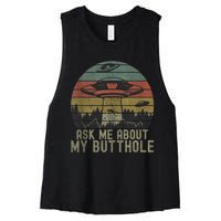 Ask Me About My Butthole Funny Retro Vintage Sunset Women's Racerback Cropped Tank