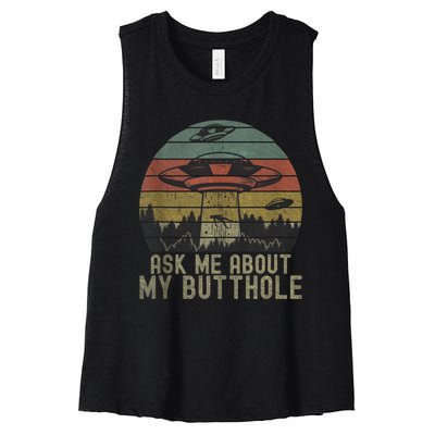 Ask Me About My Butthole Funny Retro Vintage Sunset Women's Racerback Cropped Tank