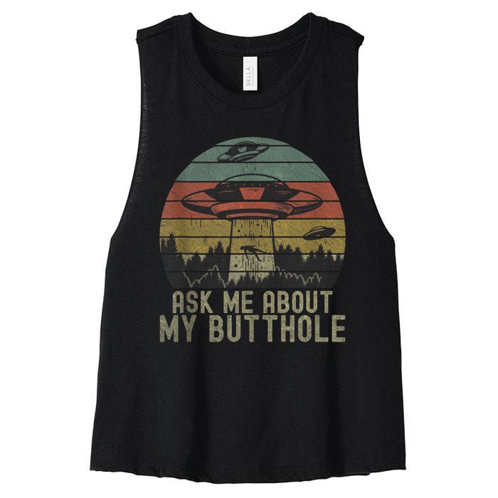 Ask Me About My Butthole Funny Retro Vintage Sunset Women's Racerback Cropped Tank