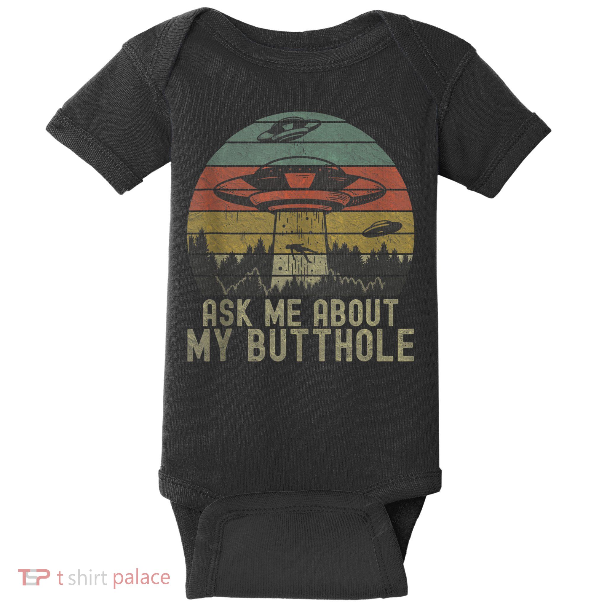 Ask Me About My Butthole Funny Retro Vintage Sunset Baby Bodysuit
