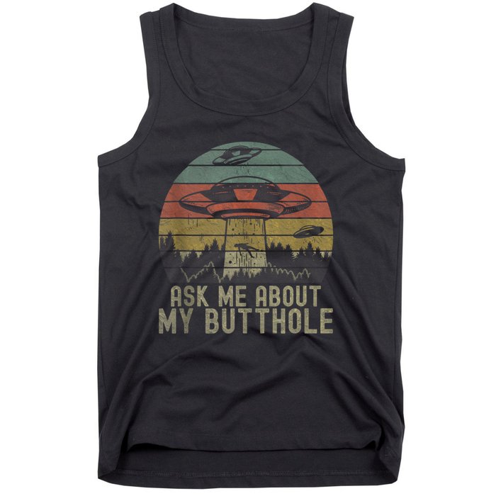 Ask Me About My Butthole Funny Retro Vintage Sunset Tank Top