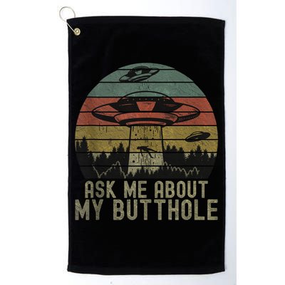 Ask Me About My Butthole Funny Retro Vintage Sunset Golf Towel