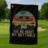 Ask Me About My Butthole Funny Retro Vintage Sunset Golf Towel