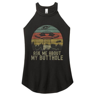 Ask Me About My Butthole Funny Retro Vintage Sunset Women's Perfect Tri Rocker Tank