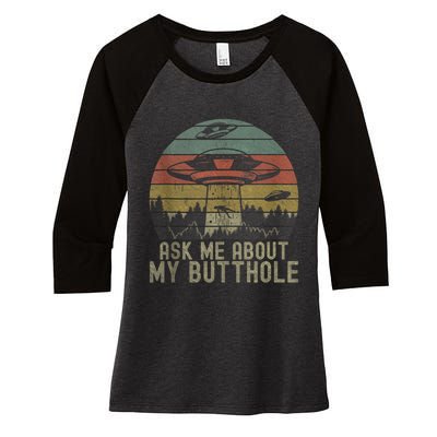 Ask Me About My Butthole Funny Retro Vintage Sunset Women's Tri-Blend 3/4-Sleeve Raglan Shirt