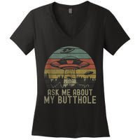 Ask Me About My Butthole Funny Retro Vintage Sunset Women's V-Neck T-Shirt