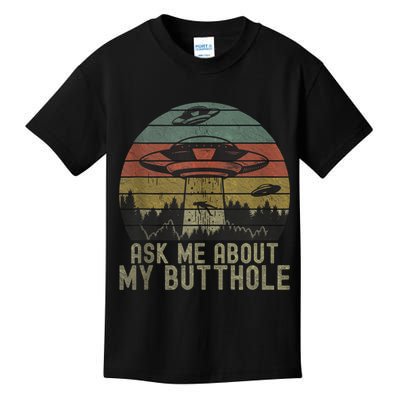 Ask Me About My Butthole Funny Retro Vintage Sunset Kids T-Shirt