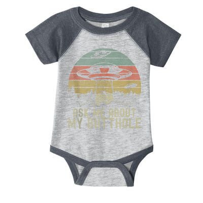 Ask Me About My Butthole Funny Retro Vintage Sunset Infant Baby Jersey Bodysuit