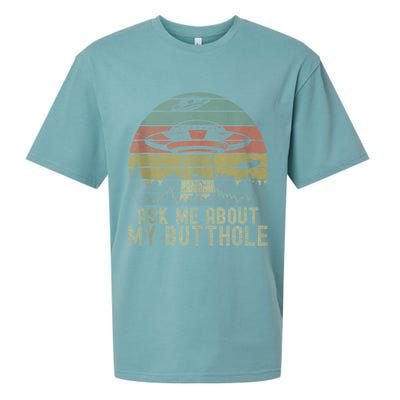 Ask Me About My Butthole Funny Retro Vintage Sunset Sueded Cloud Jersey T-Shirt