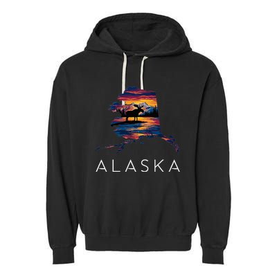 Alaskan Moose Animal Alaska Map Garment-Dyed Fleece Hoodie