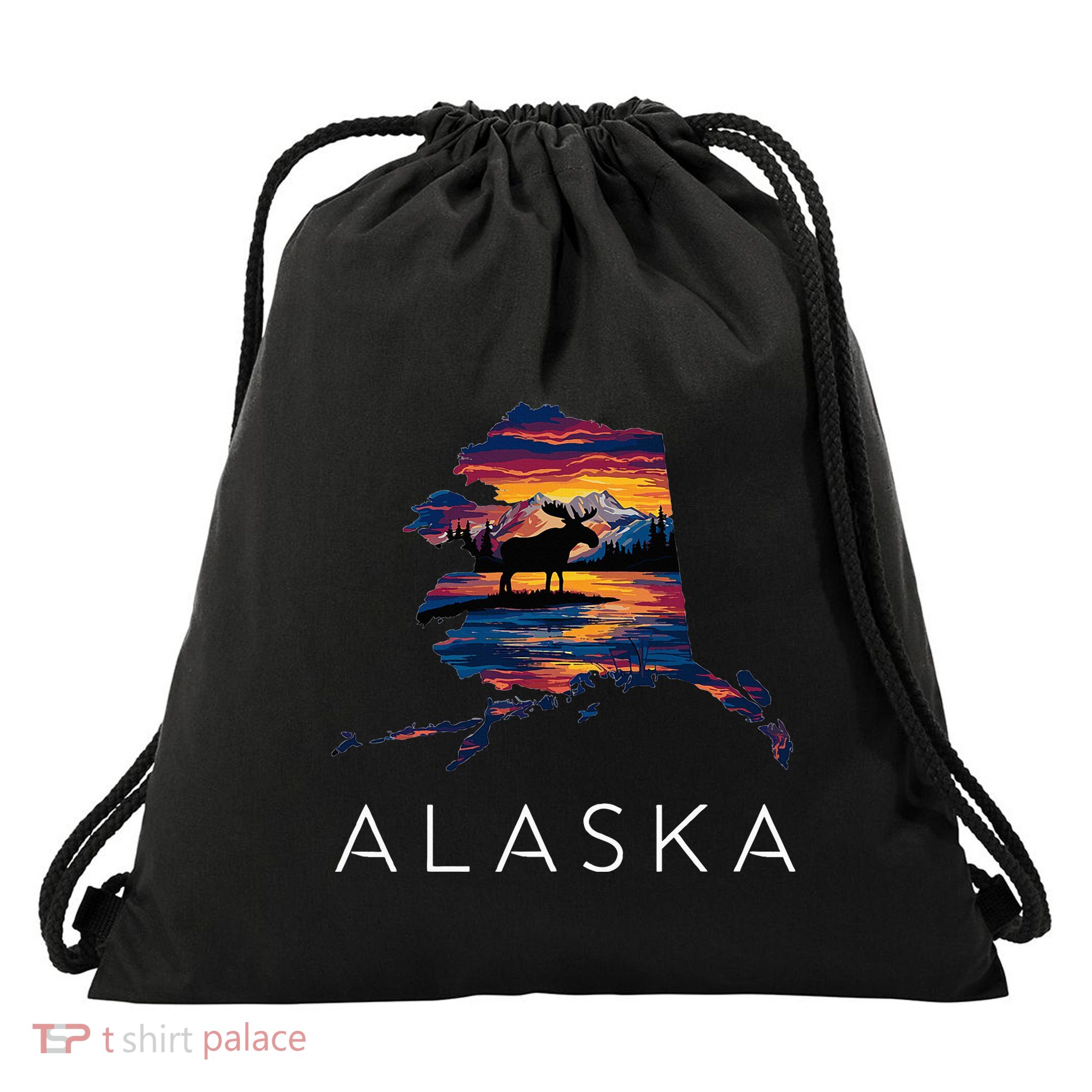 Alaskan Moose Animal Alaska Map Drawstring Bag