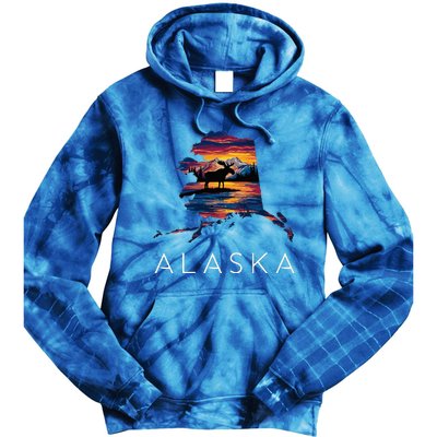 Alaskan Moose Animal Alaska Map Tie Dye Hoodie