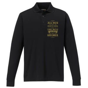 All M.En Are Created Equal But The Best Are Born In November Performance Long Sleeve Polo