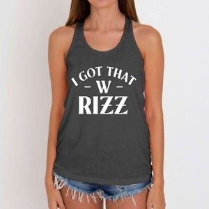 Ask Me About My Rizz I Got That W Rizz Funny Ironic Meme Women's Knotted Racerback Tank