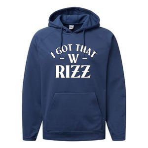 Ask Me About My Rizz I Got That W Rizz Funny Ironic Meme Performance Fleece Hoodie