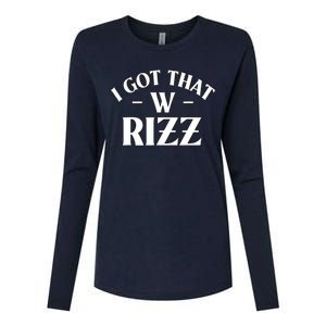 Ask Me About My Rizz I Got That W Rizz Funny Ironic Meme Womens Cotton Relaxed Long Sleeve T-Shirt